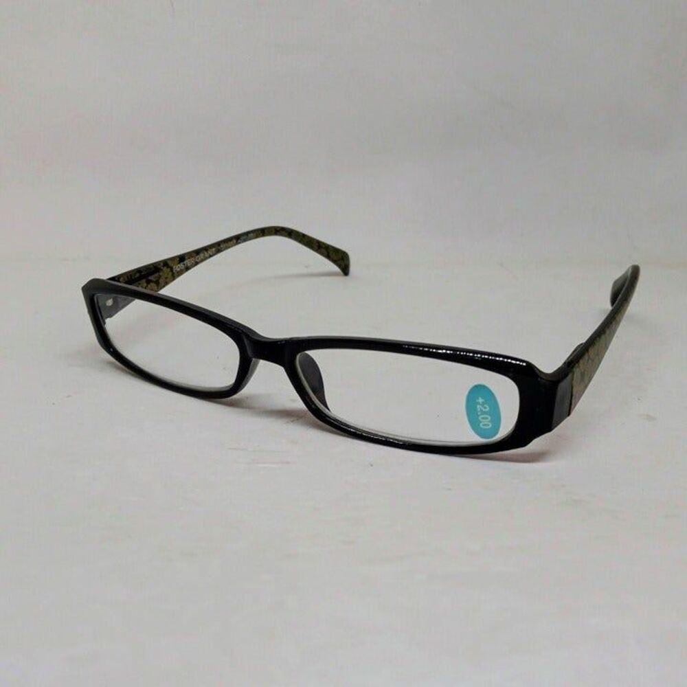 Foster Grant Kiley Reading Glasses- +2.00-Black Gold-Rectangle Lenses-NEW